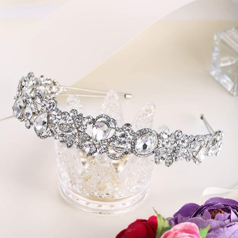 EVER FAITH Austrian Crystal Flower Vine Tear Drop Wedding Head Band Bridal Headpiece Hair Accessories for Brides Bridesmaid Clear Silver-Tone - Image 3